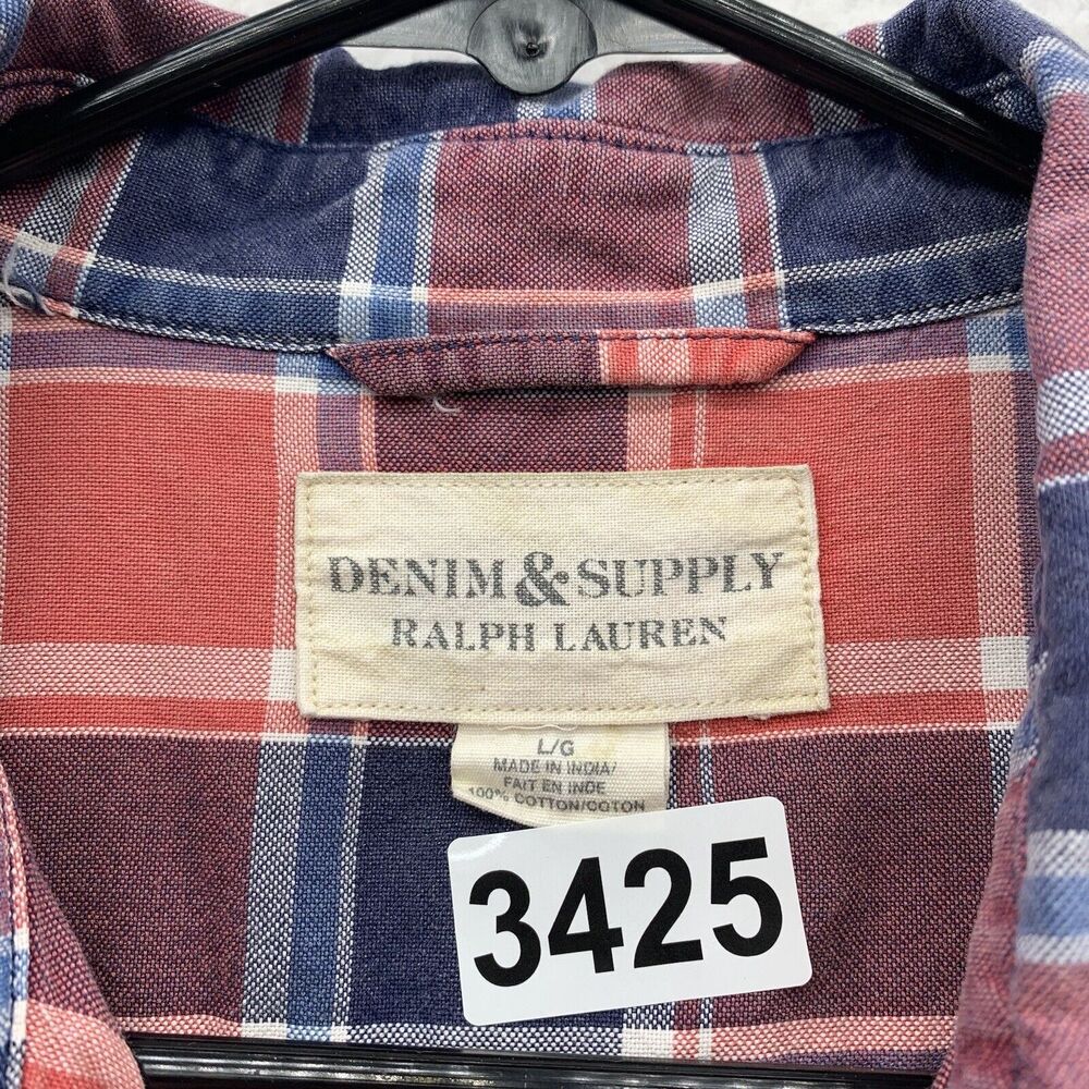 Denim & Supply Ralph Lauren Button Up Shirt Mens Large L Red Blue Plaid Casual - Picture 8 of 8